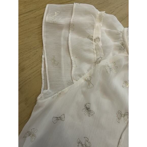 Boho Bowties Blouse Tunic Ruffles Ivory Gold Sheer Fairycore Fairy Festival S - Picture 5 of 8